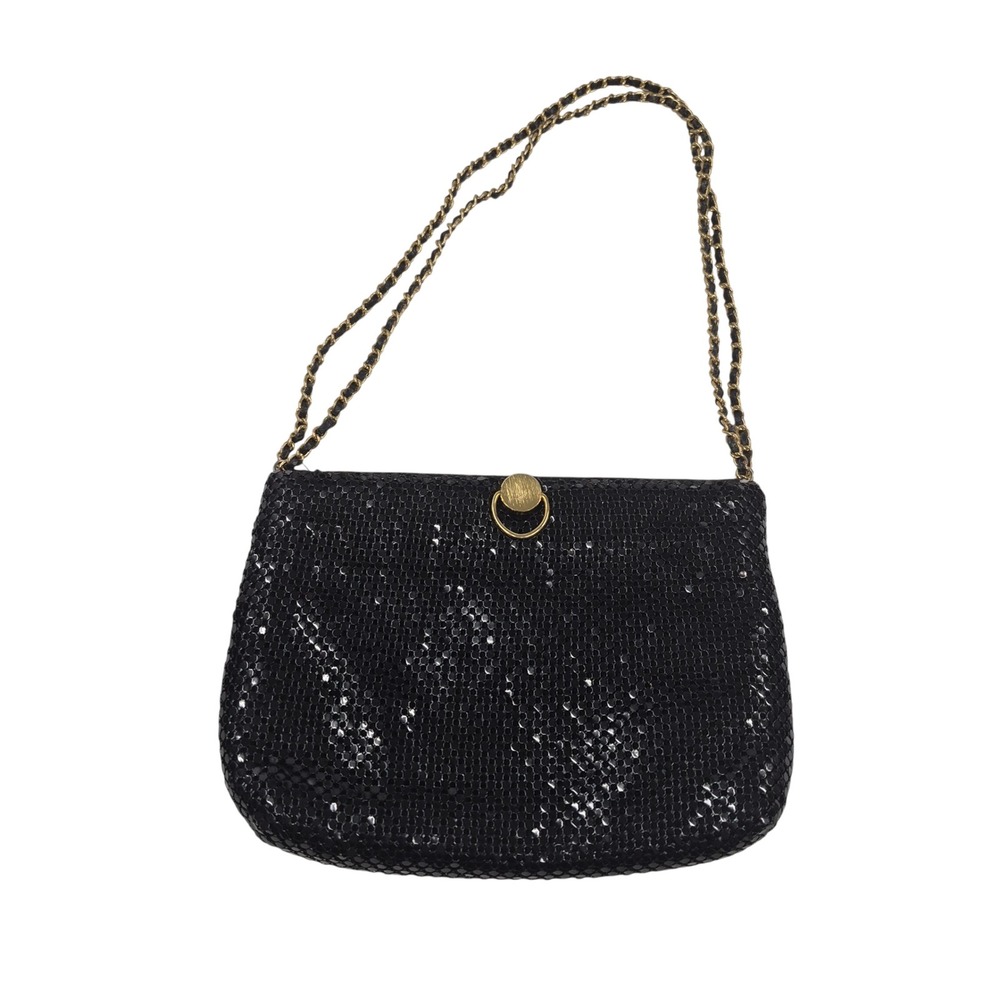 Bueno Black Metal Mesh‎ Evening Bag Gold Chain Strap Shoulder Clutch